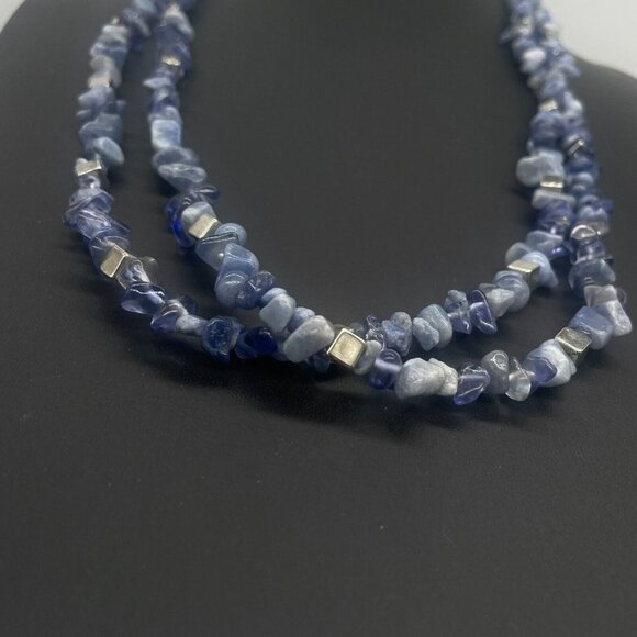 Kenneth Cole NY Blue Stone Chips Long Necklace Double Strand Layered 30-33 Inch - Picture 6 of 7